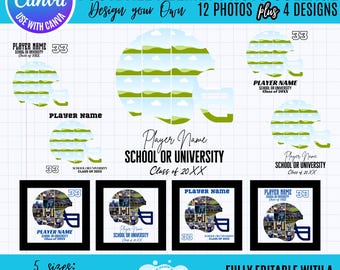Football Helmet Photo Collage Template: Editable Canva Frame (Digital Download