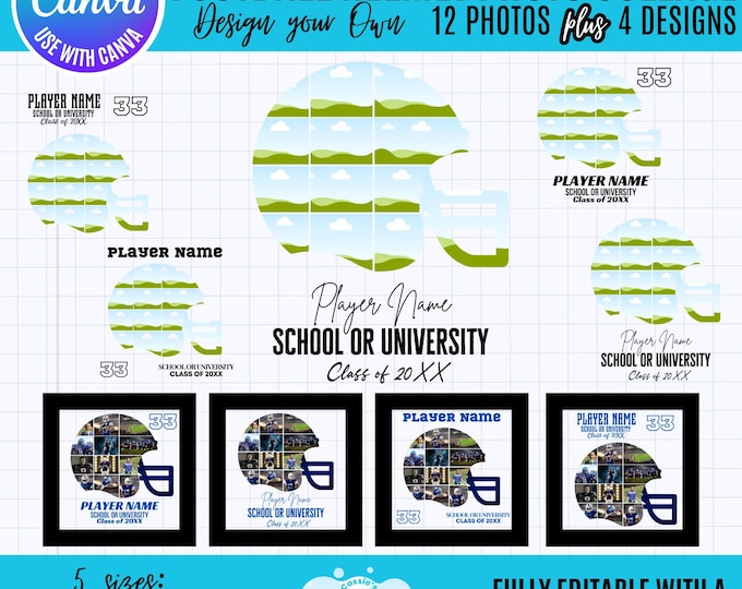 Canva Football Helmet Photo Collage, Football Template, Football Collage Canva Frame Template, Editable Football frame, Football player gift