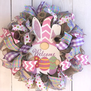 Easter Bunny gnome Wreath Front Door, Happy Easter Decor, Spring Wreath, Front Door Wreath, Best seller, Easter Wreath,