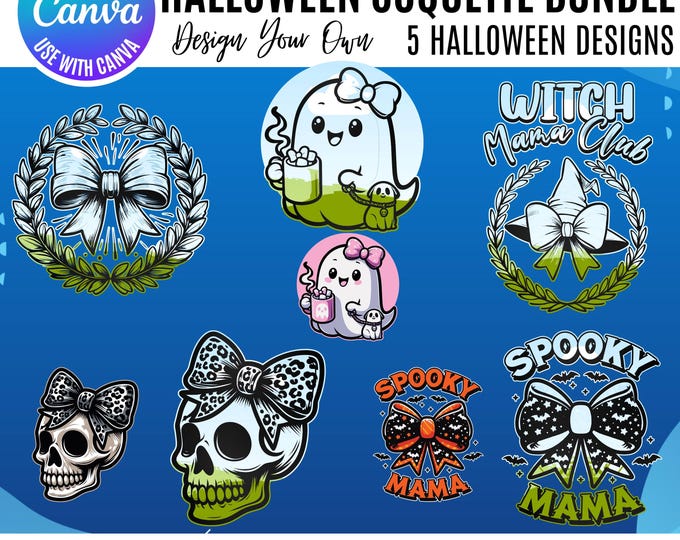 Canva Coquette Halloween Bundle, Coquette Canva, Canva Retro Halloween, editable Halloween Canva frames, Retro Halloween Canva templates