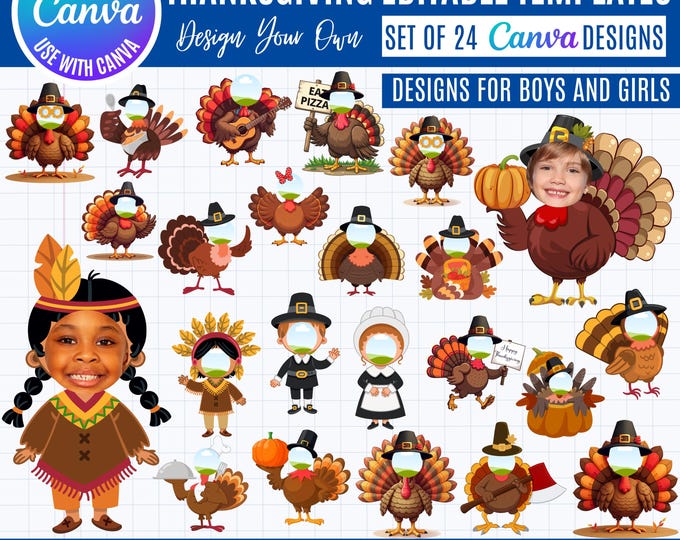 Thanksgiving Turkey Photo Frames: DIY Canva Class Decor (Digital Download)