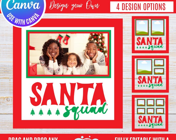 Canva Christmas Photo Frame Bundle | “Santa Squad” Holiday Frames for 1, 2, 3 & 6 Photos | Festive Winter Canva Templates