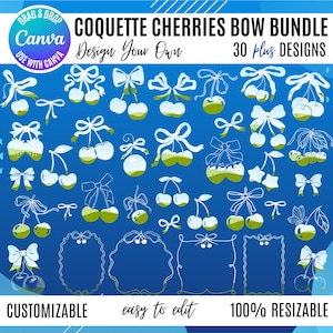 Coquette Cherries Canva Editable Frame, Coquette Canva Templates Bundle, Cherry Canva Template, Drag and Drop Photo, Editable frame template