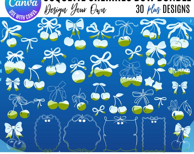 Coquette Cherries Canva Editable Frame, Coquette Canva Templates Bundle, Cherry Canva Template, Drag and Drop Photo, Editable frame template