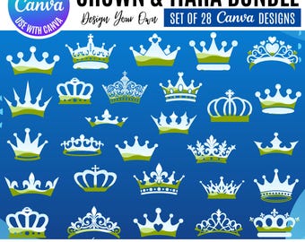 Crown Canva Bundle, Tiara Designs, Editable Canva Templates: Canva Templates (Digital Download), Canva tiara bundle, princess tiara canva