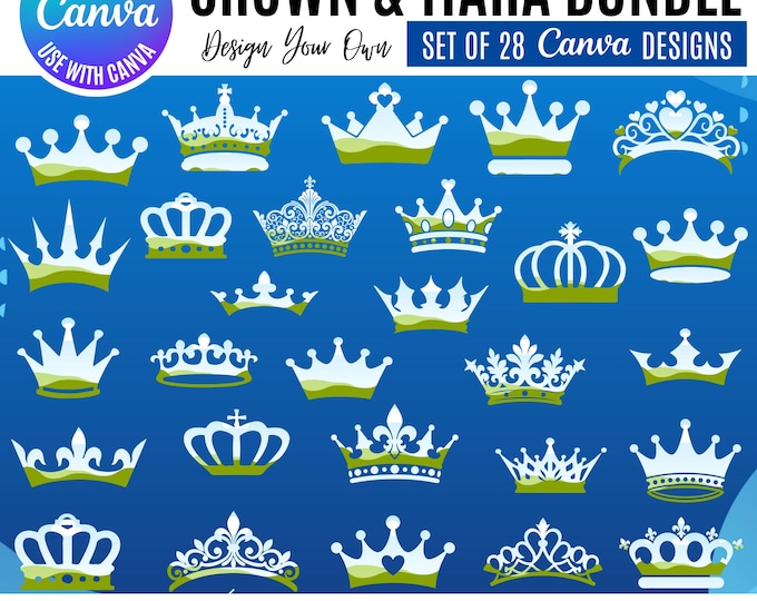 Crown Canva Bundle, Tiara Designs, Editable Canva Templates: Canva Templates (Digital Download), Canva tiara bundle, princess tiara canva