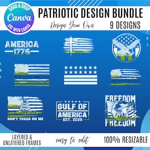 Patriotic Canva Frame Bundle, 4th of July Canva Frame Bundle, America Sublimation designs, Drag and Drop, Canva Patriotic Templates