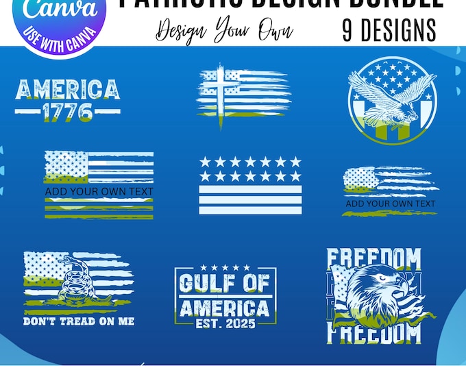 Patriotic Canva Frame Bundle, 4th of July Canva Frame Bundle, America Sublimation designs, Drag and Drop, Canva Patriotic Templates