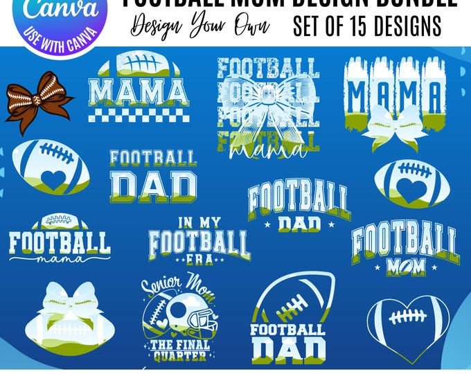 Football Mama Canva Bundle, Canva Mom football Templates, Coquette Mama football canva, Canva coquette football designs, Canva football mom