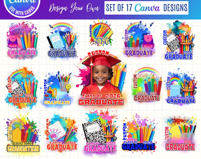 2026 Kids Graduation Canva Templates, Photo Booth Designs (Instant Download), Canva kids graduation templates, 2026 canva graduation kids