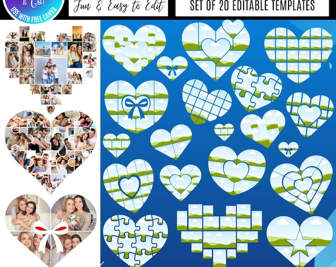 Heart Photo Collage Canva Templates, Mother's Day Day Gift Digital Download