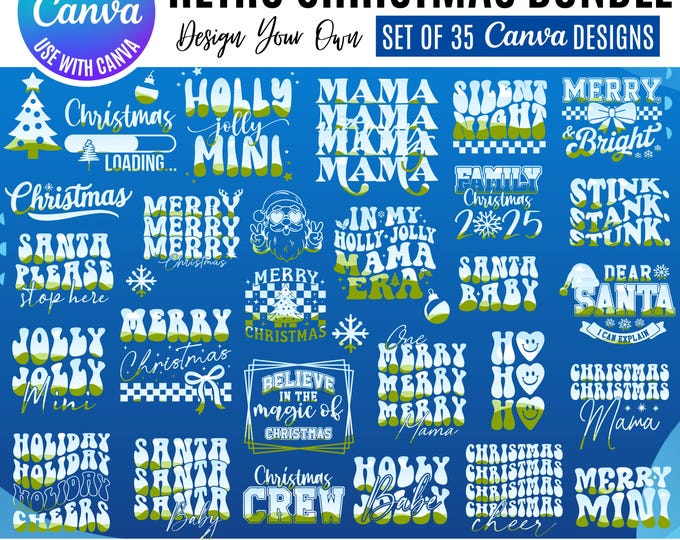 Retro Christmas Ornament Designs, Canva Templates (Digital Download)