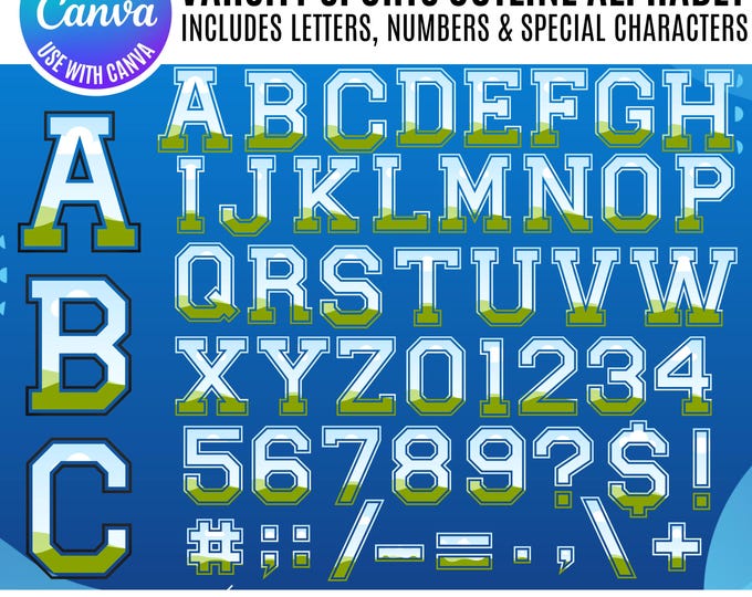 Varsity Sports Canva Frame Template, Fill your own letters, Sport Canva Alphabet, Canva Varsity Sports Letters Canva Sports Varsity Alphabet