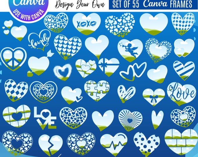 Canva Heart Clipart Bundle, Assorted Heart Designs, Canva Editable Hearts, Valentine & Love Graphics, Instant Download, Valentine Canva