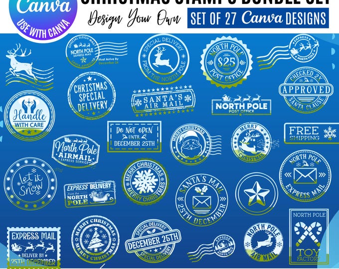 Christmas Stamps Canva Bundle: Holiday DIY Crafts (Digital Download)