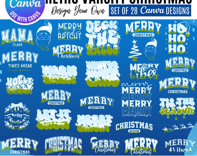 Retro Varsity Christmas Canva Designs: Holiday Templates (Digital Download)