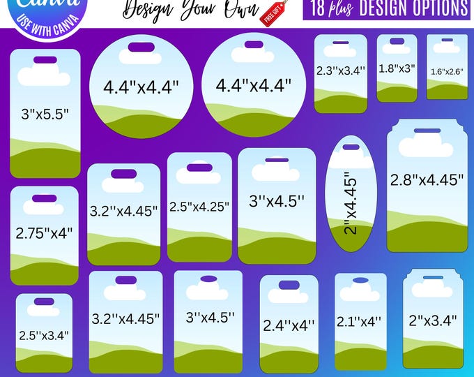 Canva Luggage Tag Bundle, editable Tag Designs & Sizes, Printable Travel Tags, Name Tags, Sports Bag Tags, Gift Tags, Instant Download