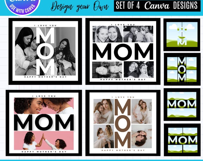 Mother’s Day Canva Photo Bundle, editable Mom Photo Template, Personalized Mother’s Day Gift, Custom Picture Collage for Mom, Canva Mom gift