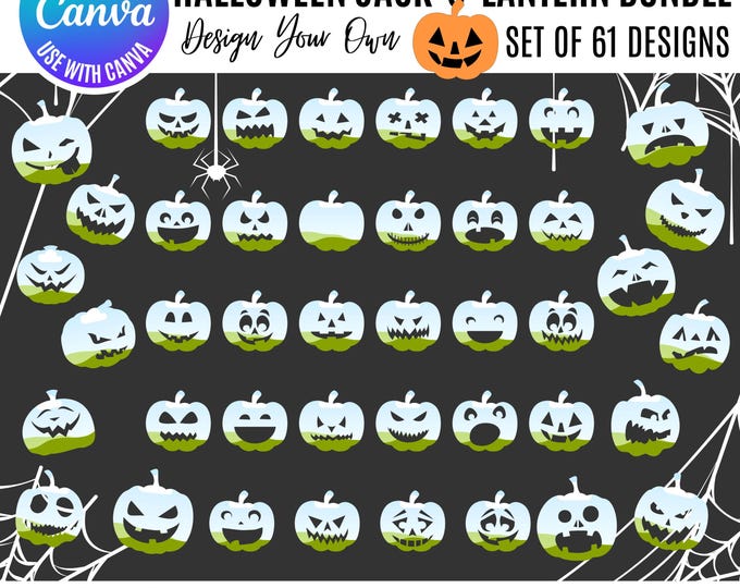 Halloween Jack-o-Lantern Canva Bundle, Editable Pumpkin Templates, Halloween Canva Bundle, Canva Halloween pumpkin bundle, Halloween clipart
