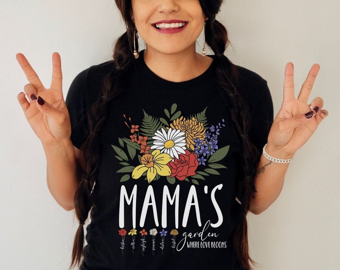 Custom Birth Month Shirt, Mama Shirt, Mother's Day Gift, Personalized Gift for Mom, Birth Flower Shirt, Mama Garden Gift, Mom Birthday gift