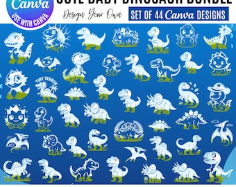 Cute Dinosaur Clipart Bundle, Nursery Canva Templates (Digital Download)