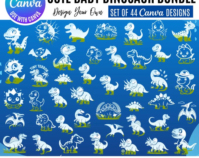 Cute Baby Dinosaur Clipart Bundle, Dino Canva Templates, Adorable Dino Illustrations for Nursery, Canva Dinosaur Bundle, Cute Dinosaurs, Can