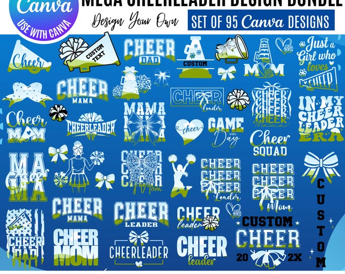 Cheerleading Canva Templates Bundle: 95 Editable Cheer Designs (Digital Download)