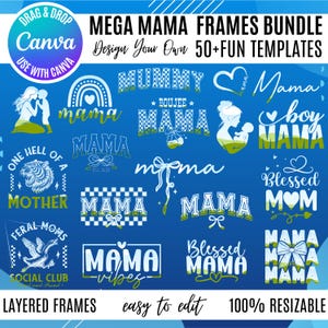 Mother's Day Canva Frame Bundle, Canva Coquette Templates, Mom Frames, Mama Coquette Frames, Drag & Drop Mom Template, Layered Mama Template