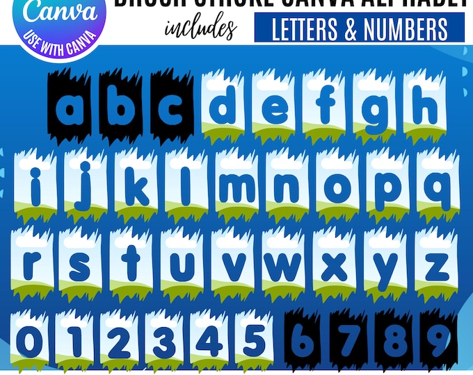 Brush Stroke Alphabet Canva Bundle | Letters & Numbers | Hand Painted Style Alphabet | Editable Canva Letters | Digital Download