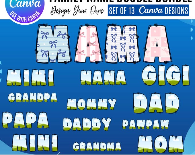 Doodle Family Names: Canva Templates, Hand-Drawn Titles (Digital Download)
