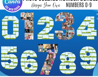 Canva Photo Collage Numbers 0-9: Editable Templates (Digital Download)