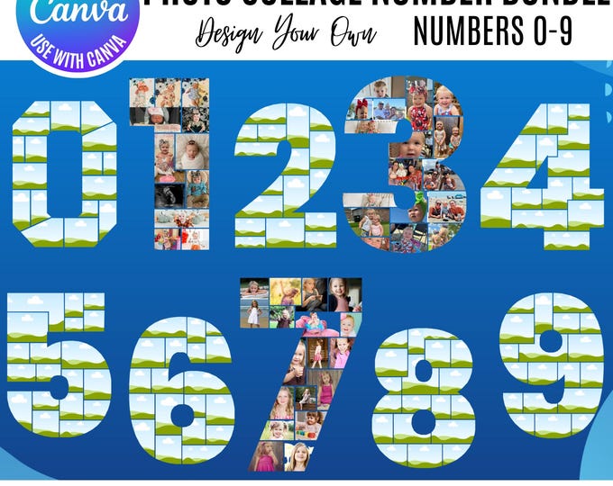 Canva photo Frames, photo collage numbers, Canva collage frames, Canva numbers, Canva collage numbers, number photo collage 0-9,