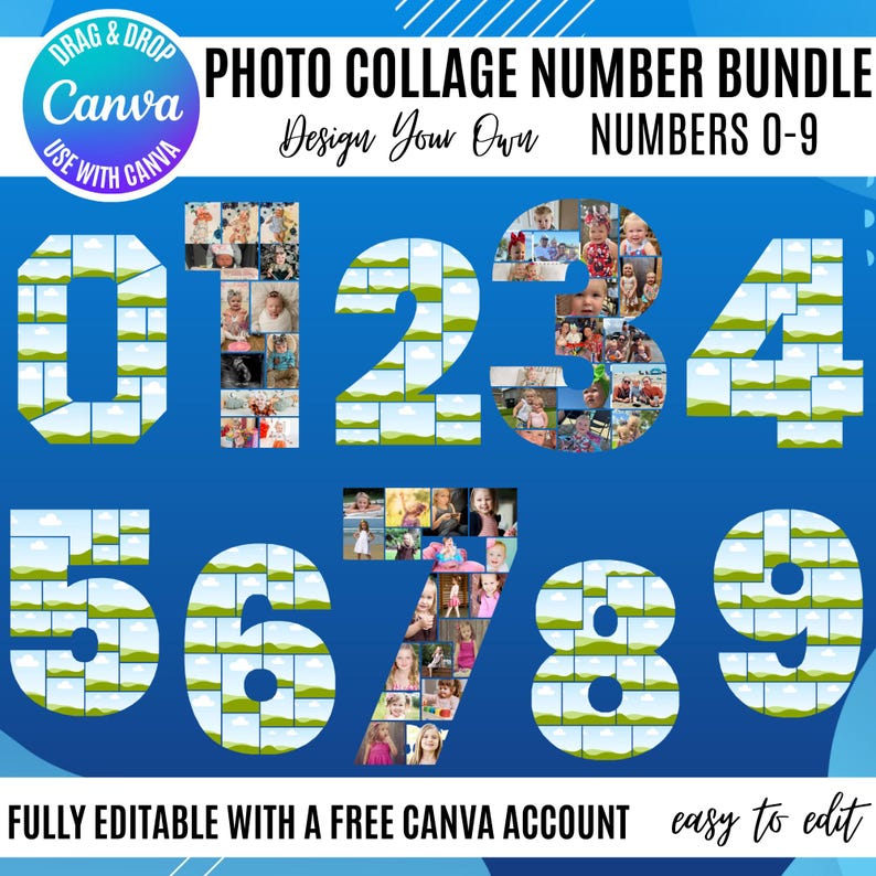 Canva Photo Collage Numbers 0-9: Editable Templates (digital Download ...