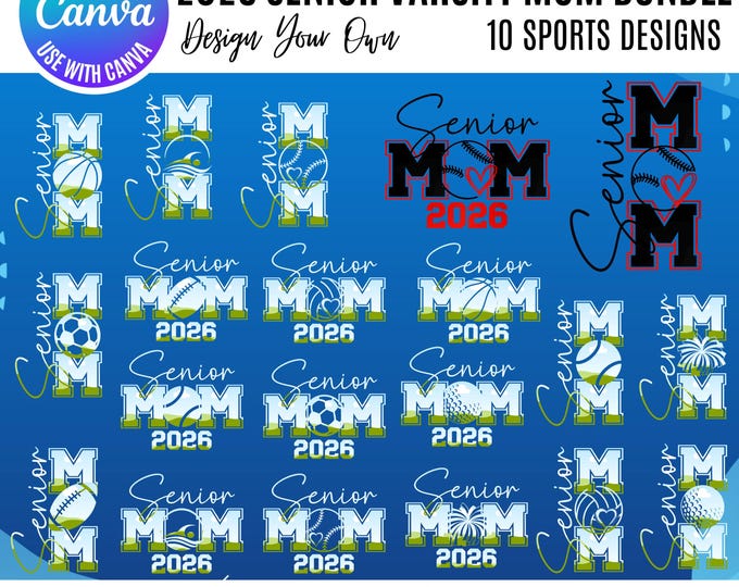 2026 Senior Varsity Mom Sports frames, Varsity Sports Mama Canva Template, Sports Frames, Drag & Drop Senior Mom Frames, Senior Mama Canva