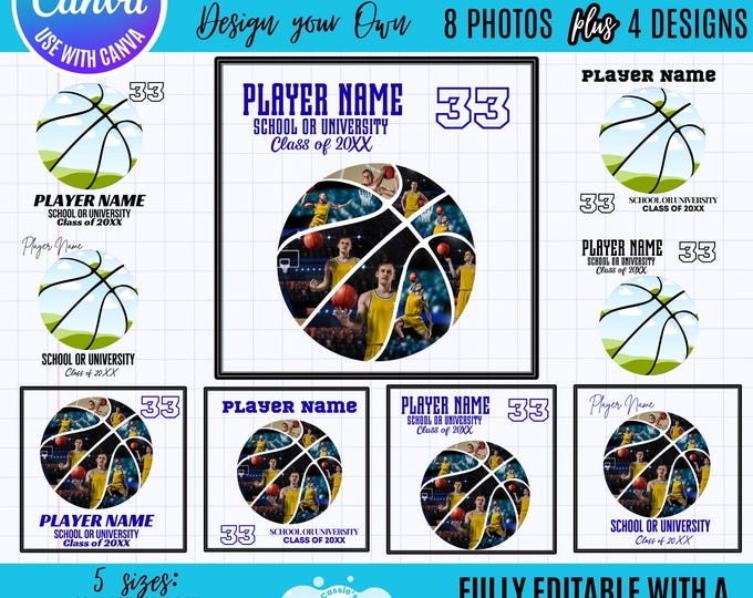 Basketball Photo Collage, Senior Night Gift, Canva Template (Digital Download)