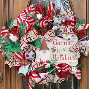 Gnome for the holidays Christmas wreath,  Front door decor, BEST SELLER, gnome decor, winter decor