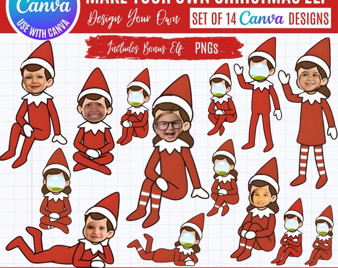 Christmas Elf Photo Frames: 14 Canva Holiday Elf Templates (Digital Download)