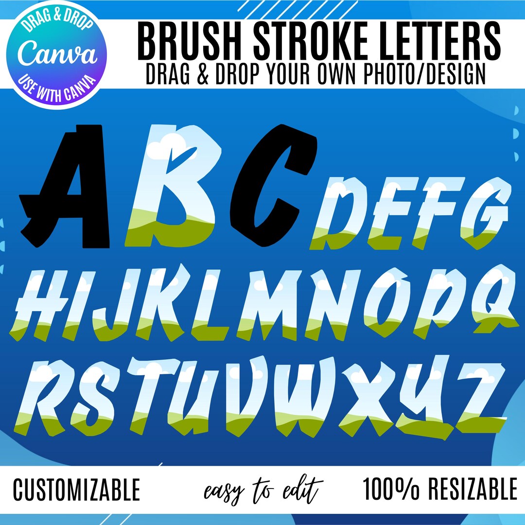 Cva Lettering Brush Stroke Canva Alphabet: Paint Style Brush Letter Clipart (digital ...