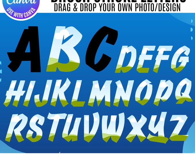 Brush Stroke Canva Alphabet: paint style Brush Letter Clipart (Digital Download)