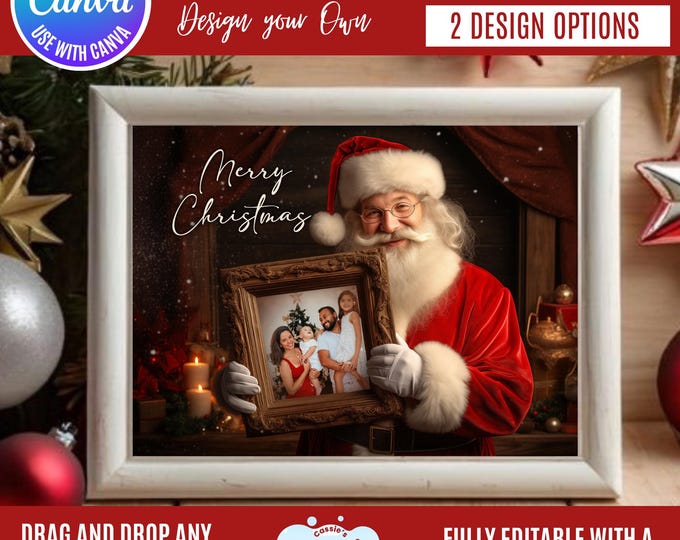 Santa Claus Christmas Photo Frame Canva Template (Digital Download)