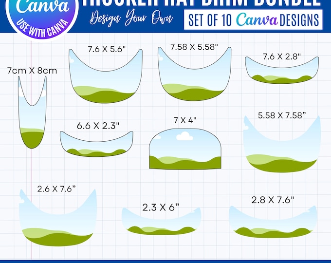Trucker Hat Brim Canva Bundle, Retro Patch Designs (Digital Download)