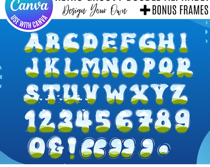 Doodle Alphabet Canva Templates, Doodle Letter Canva Frames, Drag & Drop alphabet Templates, Canva Alphabet doodles,  Editable Canva Frame