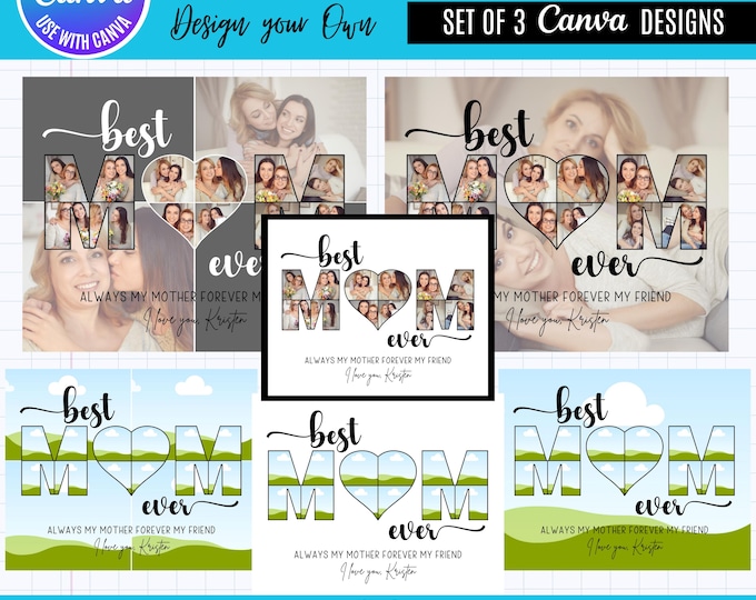 Mother’s Day Canva Photo Bundle, editable Mom Photo Template, Personalized Mother’s Day Gift, Custom Picture Collage for Mom, Canva Mom gift