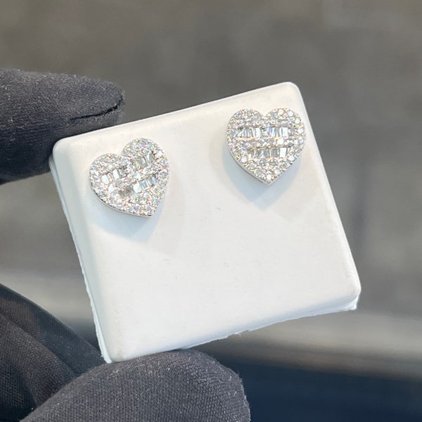 10K White Gold Women's Heart Earrings With Natural Mined Diamonds