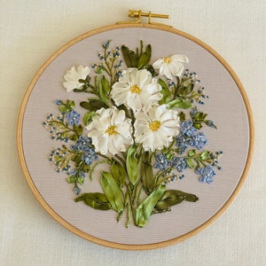 Ribbon embroidered hoop, floral embroidered hoop,ribbon hoop art