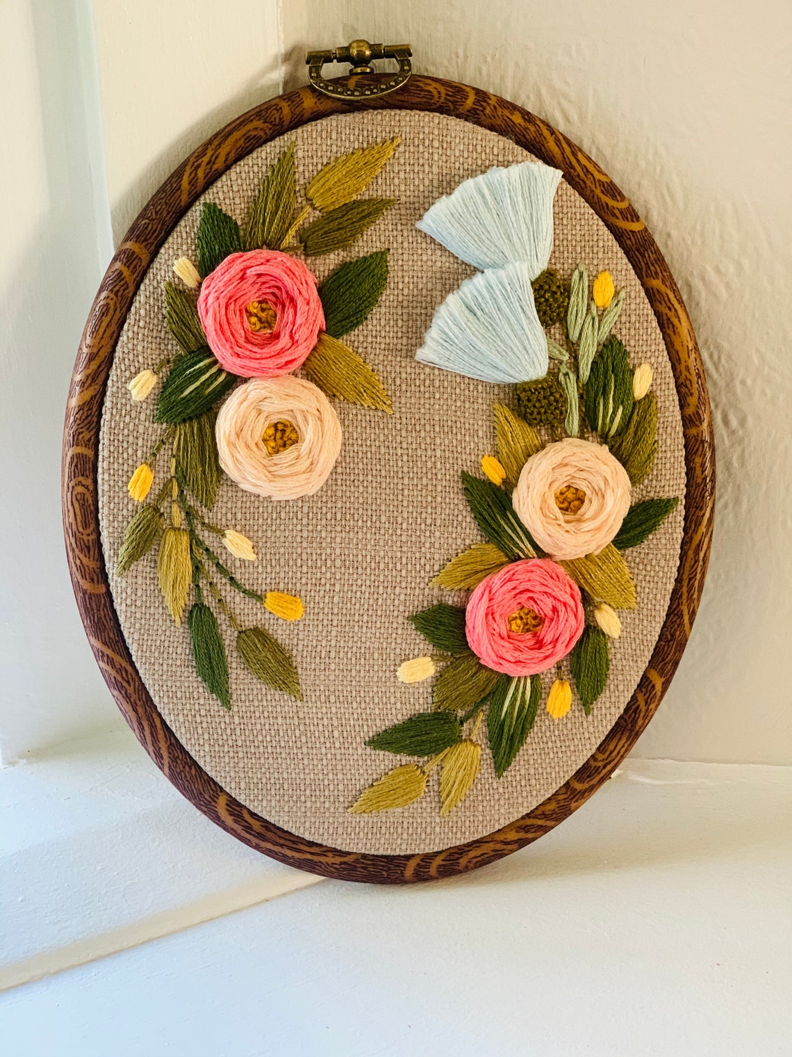 Personalized word embroidered hoopflower embroidered hoopart Etsy