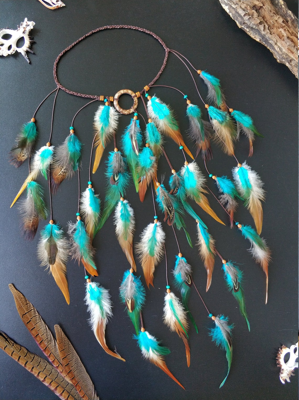 Caprilite Fashion Negro Y Azul Turquesa Pluma Tocado Para Cabello