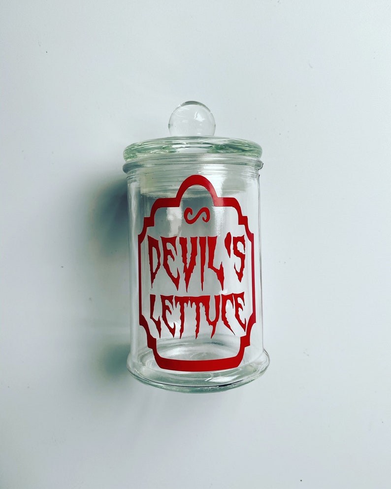 Stash jar, devil’s lettuce, pot container, glass jar, herb jar 