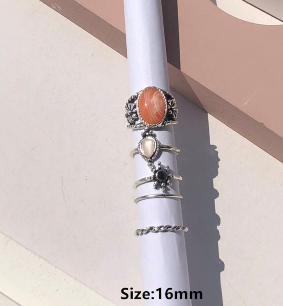 NEW Y2K Eight Stone Silver Ring Polished Gemstone Ring Gem Etsy