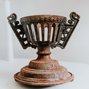Antique Cast Iron Coal Wood Stove Humidifier Finial Basket | Cast Iron Urn Style Finial Basket | Vintage Cast Iron Parlor Stove Top Steamer